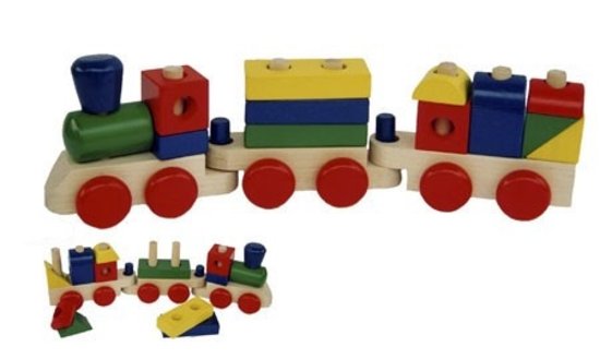 Houten trein met gekleurde blokken